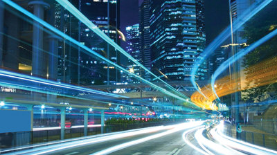 Light traces of traffic at night in a city